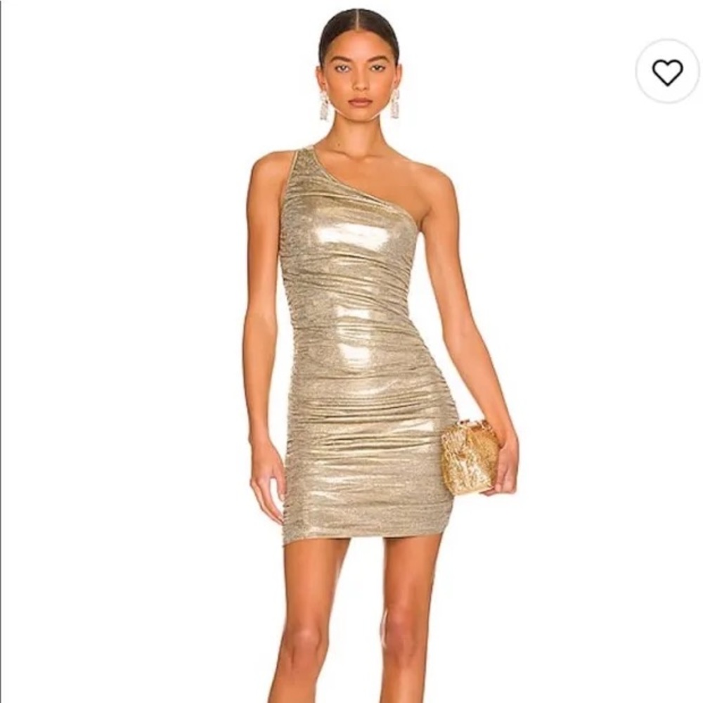 Alice and Olivia One shoulder gold metallic mini dress -extra small